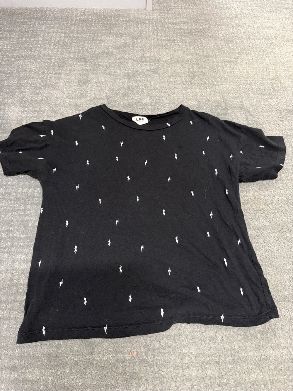 LNA Black Short Sleeve Tee with White Lightning Bolts